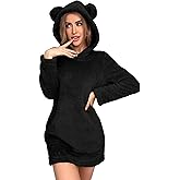 ZAFUL Women's Fleece Hooded Nightgown Long Sleeve Flannel Night Dress Fuzzy Sleepwear Pajama with Pockets
