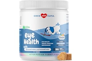COCO AND LUNA Eye Support for Dogs - 90 Soft Chews - Dog Supplements for Vision, Eye Vitamins for Dogs, with Cod Liver Oil Antioxidant, Dog Omega Supplement, Omega 3 EPA and DHA Fatty Acids.