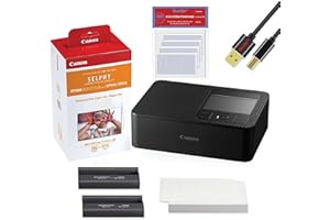 NEEGO Canon SELPHY CP1500 Wireless Compact Photo Printer (Black) -108 Color Ink Paper Set (108 Sheets of 4 x 6 Paper) Printer Cable Print Protector (100 Pack)