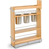 Rev-A-Shelf 6" Wood Utensil Pullout Base Cabinet Organizer with Soft-Close Slide System - Sliding Pantry Storage with Spice R