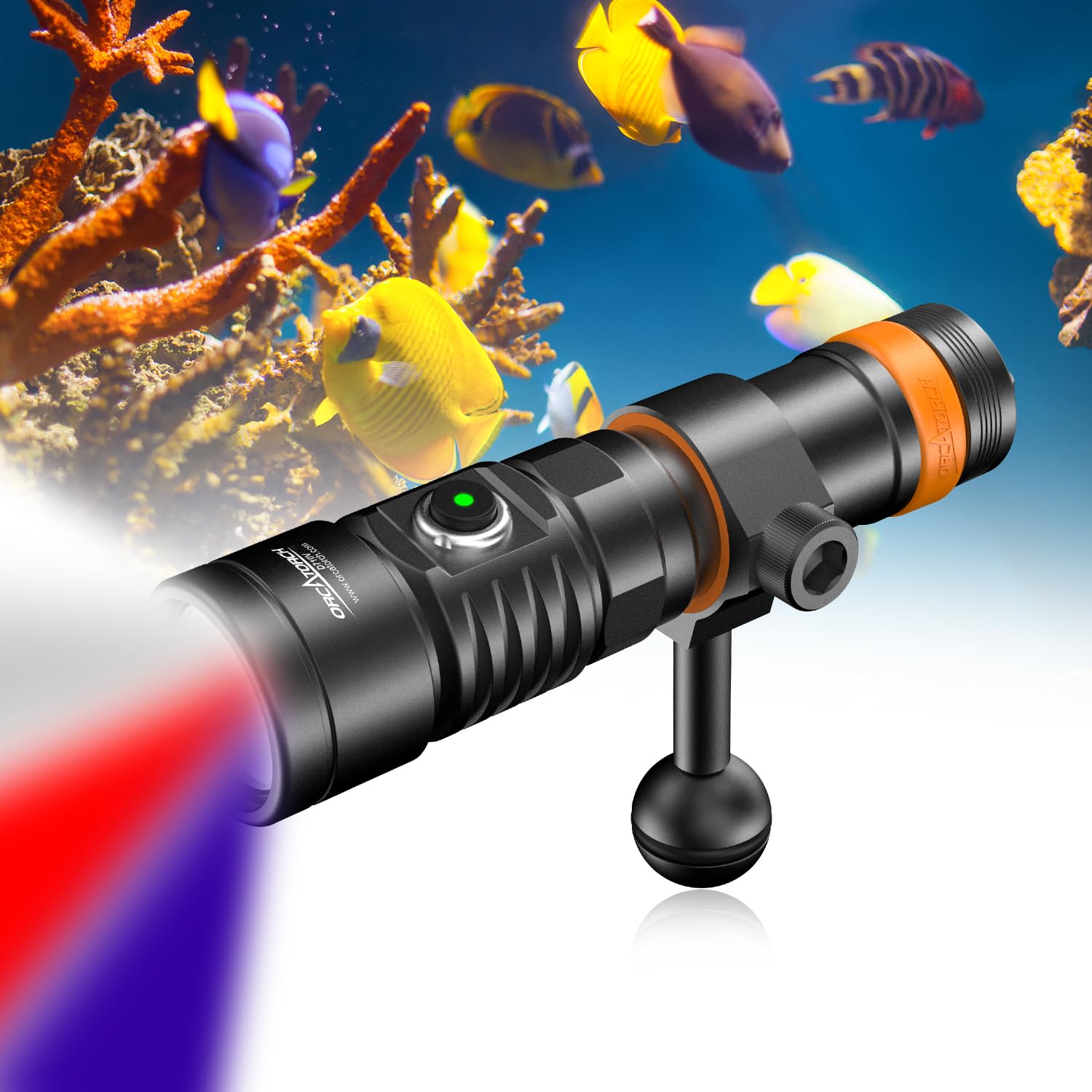 Orcatorch D710V Diving Torch with 3in1 Colors(White+UV+RED), 2000 Lumen Underwater Video Lamp 120° Wide Beam Scuba Dive Flashlight for Dive Photography Fill Light and Fluorescent Night Diving