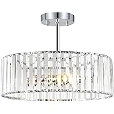 YURNYQ Chrome Crystal Ceiling Light Fixture, Modern Semi Flush Chandelier, Round Hanging Lighting Chandeliers for Dining Room