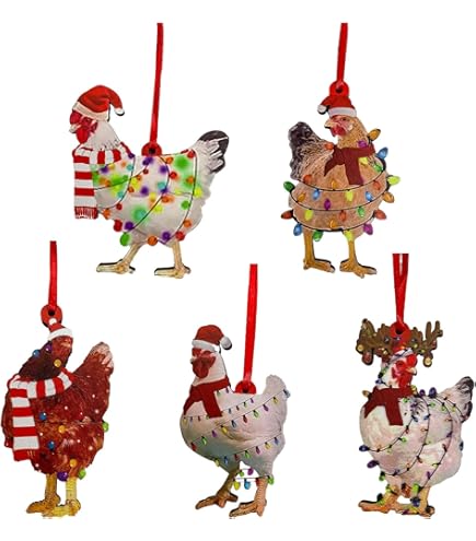 Ornement De Noël En Acrylique - Poulet Mignon Avec Chapeau, 3.15 Pouces - Pour Sapin, Couronne, Déco Festive Et Humoristique