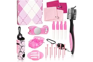 GOSODENY Golf Accessories Kit Golf Club Cleaning Kit Club Groove Cleaner Brush Divot Repair Tool Golf Towel with Clip Ball Bag with Hook Ball Alignment Kit Marking Pen Golf Gift Set Women