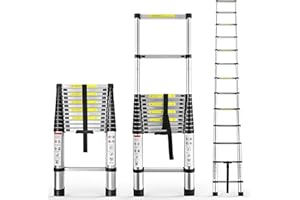 YSMN 12.5 FT Telescoping Ladders Heavy Duty Aluminum Collapsible Ladder Load Bearing 330 LBS Extension Ladders Applicable to Household Use Outdoor Work