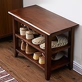 XKZG Storage Bench Wooden Shoe Rack Bench Rustic Solid Wood Entryway Bench (Brown,23.6")