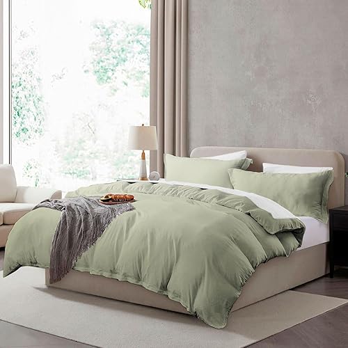 Hearth & Harbor King Duvet Cover Set - King Soft Prewashed Light Sage Duvet Cover, 3 Piece Set with Zipper Closure, 1 Duvet Cover 104x90 inches and 2 Pillow Shams