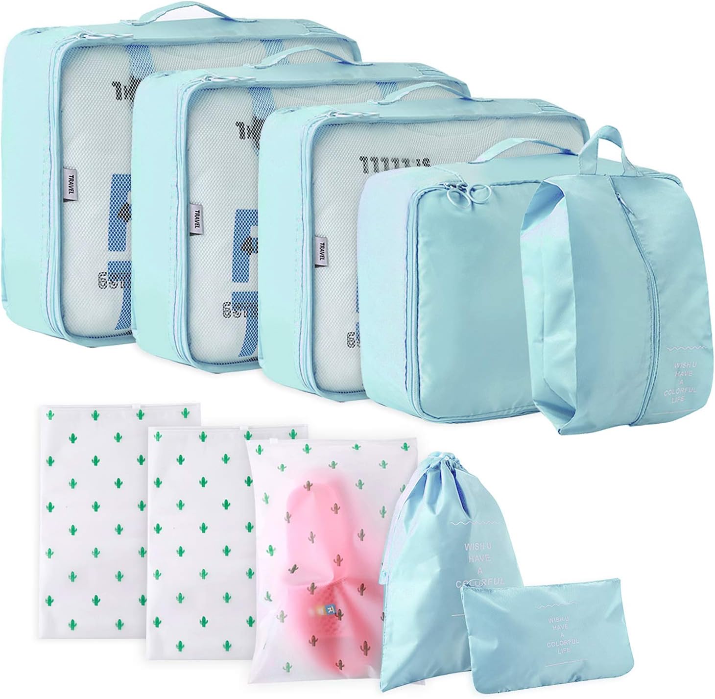 Travel Packaging CubePacking Cubes 10 Different Sizes Travel Luggage Packing Organizers Pouches 10 Piece Blue