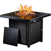Ciays Propane Fire Pits 28 Inch Outdoor Gas Fire Pit, 50,000 BTU Steel Fire Table with Lid and Lava Rock, Add Warmth and Ambience to Gatherings and Parties On Patio Deck Garden Backyard