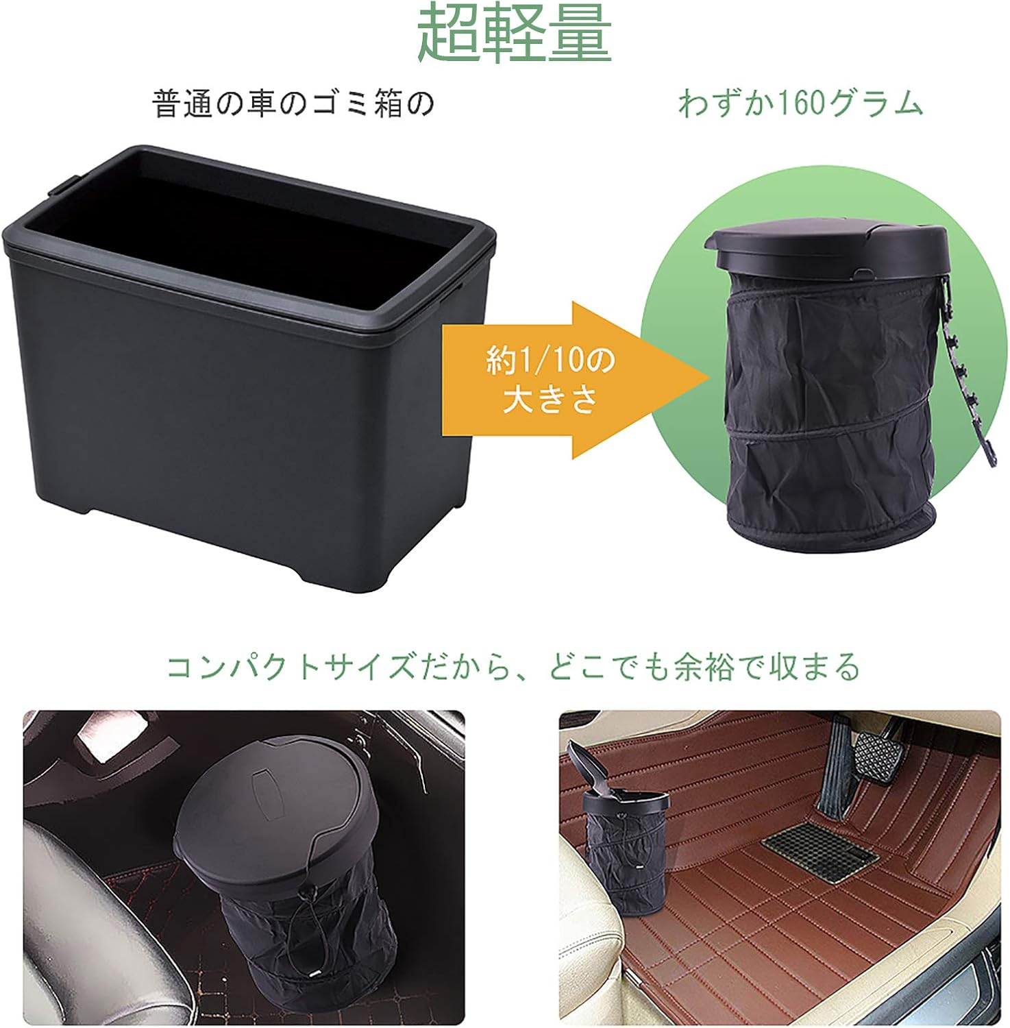 Amazon 車用ゴミ箱 Superpdr 車載用ゴミ箱 車用小物入れ ゴミ箱 ふた付き 折りたたみ式 水洗いが可能 コンパクト ブラック 1年品質保証 車用ゴミ箱 車 バイク