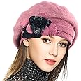 VECRY Lady French Beret 100% Wool Beret Floral Dress Beanie Winter Hat