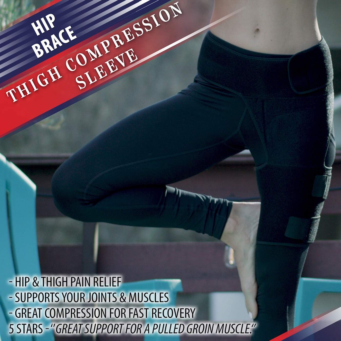 Hip Brace Thigh Compression Sleeve – Hamstring Compression Sleeve & Groin Compression Wrap for Hip Pain Relief. Support for Hip Replacements, Sciatica, Quad Muscle Strains Fits Both Legs (SM/Left): Industrial & Scientific