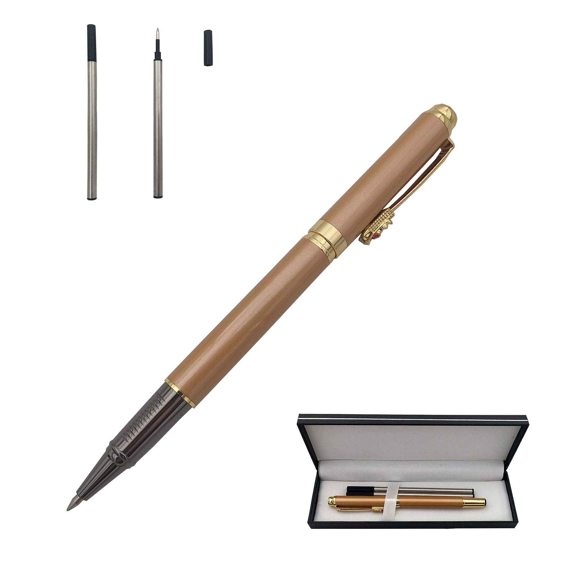 Accod Classic Business Metal Ballpoint Pen Signature Pen Rollerball Gel Pen High-end Gift Box with Two Replaceable Refills for Office Family and Business Partners (Orange)