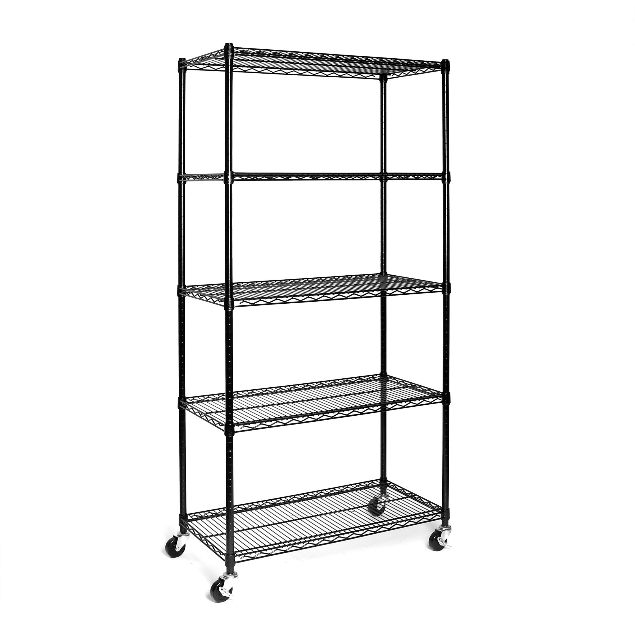 Photo 1 of Seville Classics UltraDurable Heavy Duty NSF Solid Steel Wire Rack Storage Unit, Organizer for Garage, Warehouse, Office, Restaurant, Classroom, Kitchen, Black, 5-Tier Shelving, 36" W x 18" D