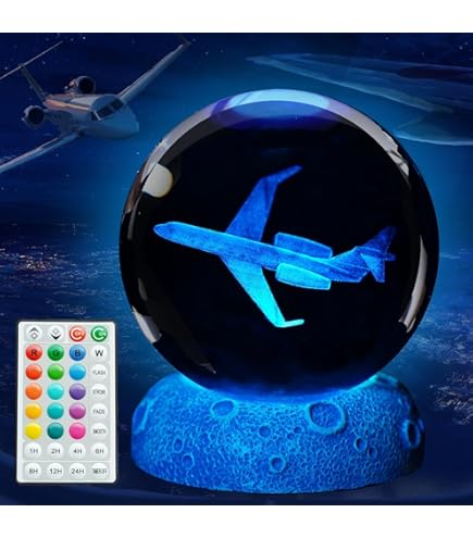 Play with Airplane クリスタルP Catta 3D Airplane Crystal Ball Night Light, Remote Control with 16