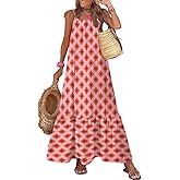 Dokotoo Women Summer Dresses 2026 Spaghetti Strap Scoop Neck Smocked Ruffle Flowy Boho Maxi Dress