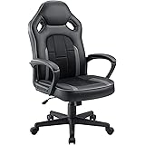 Pawnova Gaming Chair Racing Mid Back Leather Office Task Seat with Rocking Function, Padded Armrest, Black and Gray