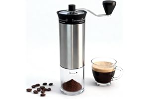 LAMIDO Mini Manual Coffee Grinder, 56 External Adjustable Settings, 30g Capacity, Portable Ceramic Conical Burr Mill with Crank, Single Dose Hand Grinder for Camping, Travel - Stainless Steel Finish