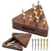 Estune 4.3 Inch Walnut Wooden Tricky Triangle Peg Game with Storage Box | Portable Board Triangular Game Set, Brain Puzzle for Adults, Travel, Christmas Gift, Party, Easy to Carry