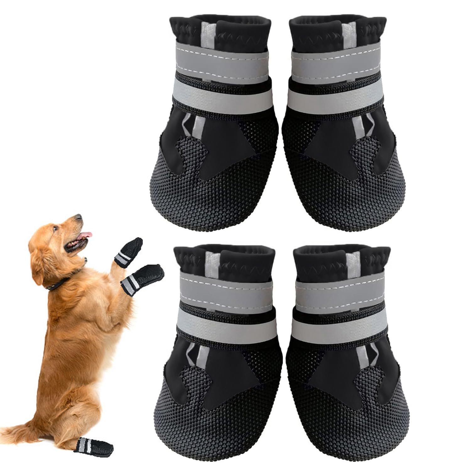 Dricar Dog Shoes, Set of 4 Dog Boots for Injured Paws, Waterproof Anti Slip Dogs Shoes for Walking, Paw Protectors with Reflective Straps for Small Medium Large Dogs (Black, M) — image 1
