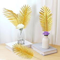CCINEE 16 PCS Artificial Palm Leaves, Golden Faux