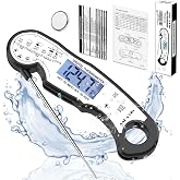 Digital Instant Read Meat Thermometer Digital for Grilling and Cooking - ANDAXIN Waterproof Ultra-Fast Thermometer with Backlight&amp;Calibration&amp;Foldable Probe for Kitchen,Deep Fry,BBQ,Grill-Black/White