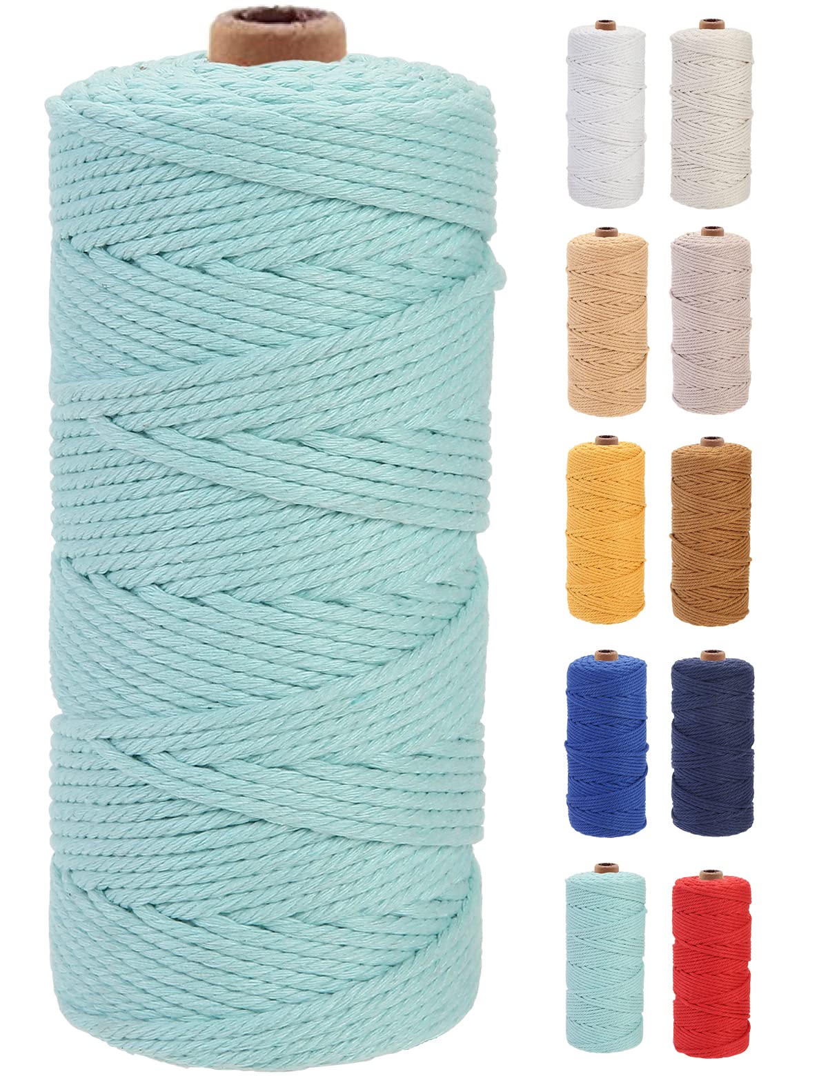 GOHOF Macrame Cord 3mm x 100m Premium Cotton Macrame Rope, 4 Strand Twisted Soft Cotton Cord, One of The Most Perfect Materials for Macrame Art, Cotton String Without Chemicals (Cyan) — image 1