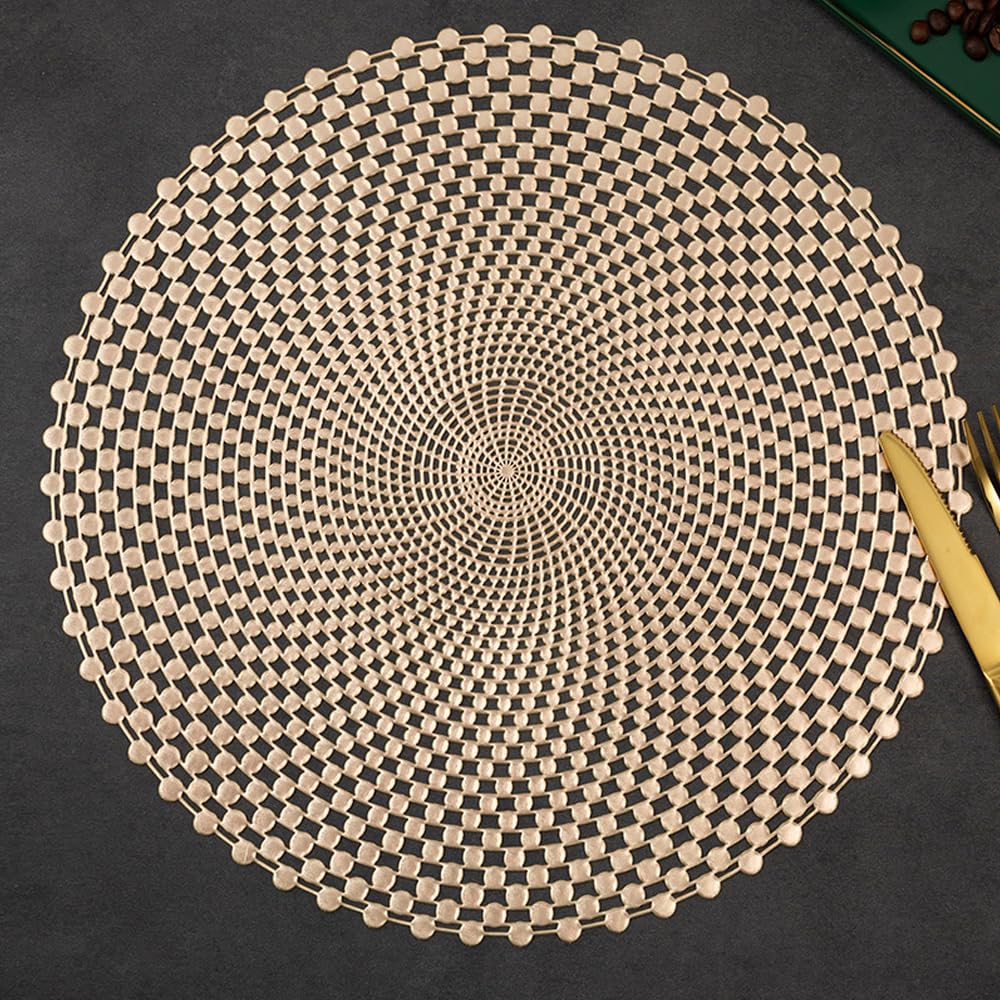 Hosoncovy 4 Pack Decorative Gold Placemats - PVC, Hollow, Heat Resistant, Non-slip Dining Table Place Mats for Home Kitchen