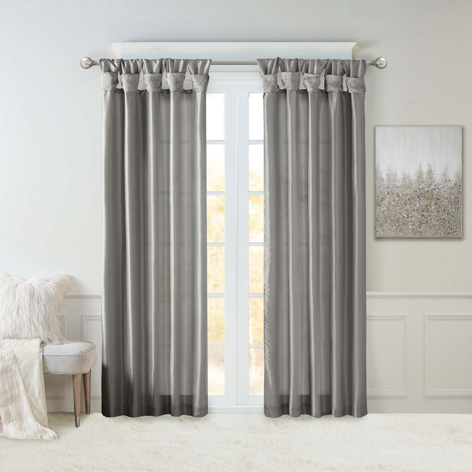 Photo 1 of Madison Park Emilia Faux Silk Single Curtain with Privacy Lining, DIY Twist Tab Top, Room Darkening Window Drape for Living Room, Bedroom and Dorm, 84"L x 50"W, Charcoal
