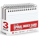 1InTheOffice Spiral Index Cards 3x5 Ruled, Spiral Bound, 50 White Cards/Spiral (3 Pack)