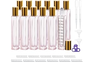 Yebeauty Glass Roller Bottles for Essential Oils 10ml Travel Roll on Bottles for Oil Massage with Golden Aluminum Cover, 12 Pack Pink Perfume Rollerball Empty with Opener, Funnel, Dropper, Labels