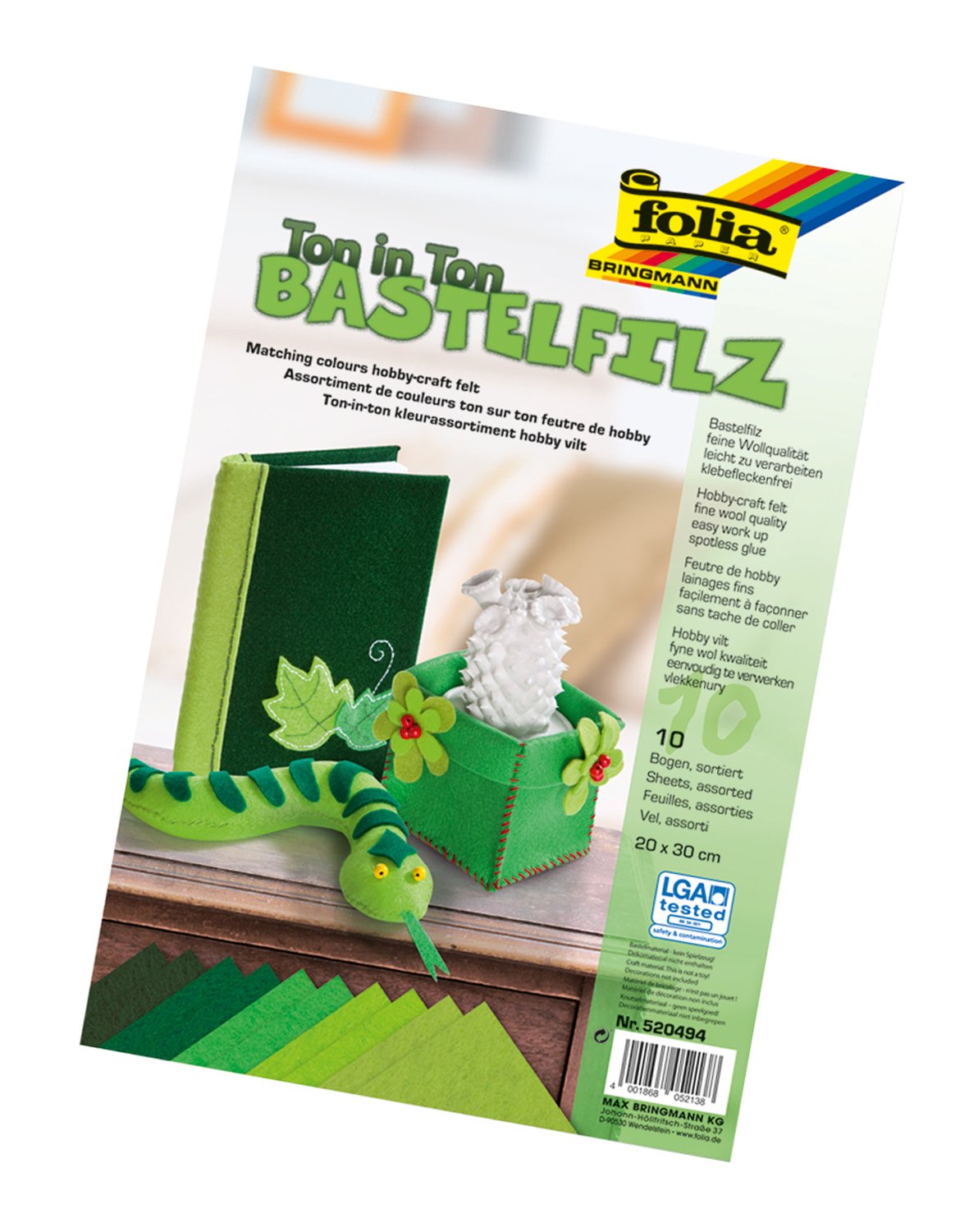 folia 520493 Crafting felt colour gradient (20 x 30 cm, 10 sheets assorted)