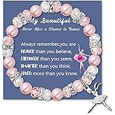 LINY Ballerina Gifts for Girls, Shiny Pink Ballerina Bracelet Dance Ballet Jewelry for Girls Dance Recital Gift for Daughter Niece Dancer Friend Mate