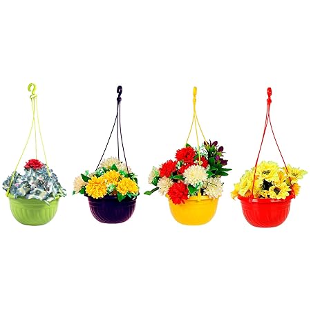 Klassic Plastic Hanging Planter | Pot Set for Garden and Balcony | Gamla | Hanging Planter Basket for Home and Balcony (Multicolour, Set of 4, Plastic)