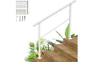 HOOSHEE 4 Steps Heavy Duty Metal Handrail - White Wrought Iron Railing for Wooden & Concrete Steps - Hand Rails for Indoor/Outdoor Use