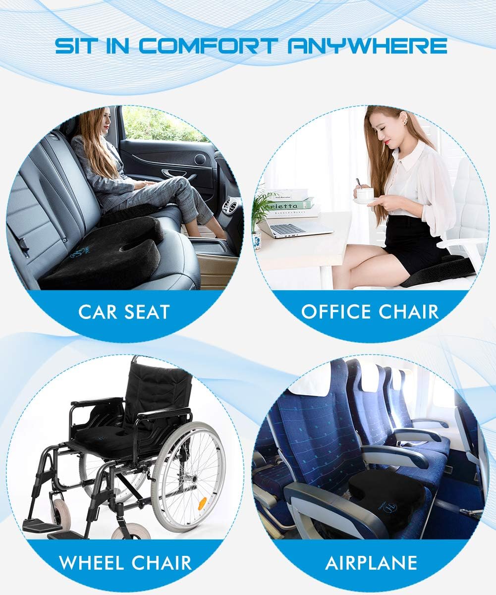 HOKEKI Seat Cushion Memory Foam Coccyx Cushion Designed for Back, Hip, and Tailbone Pain - for Office Chair,Car Seat, Wheelchair (Black): Sports & Outdoors