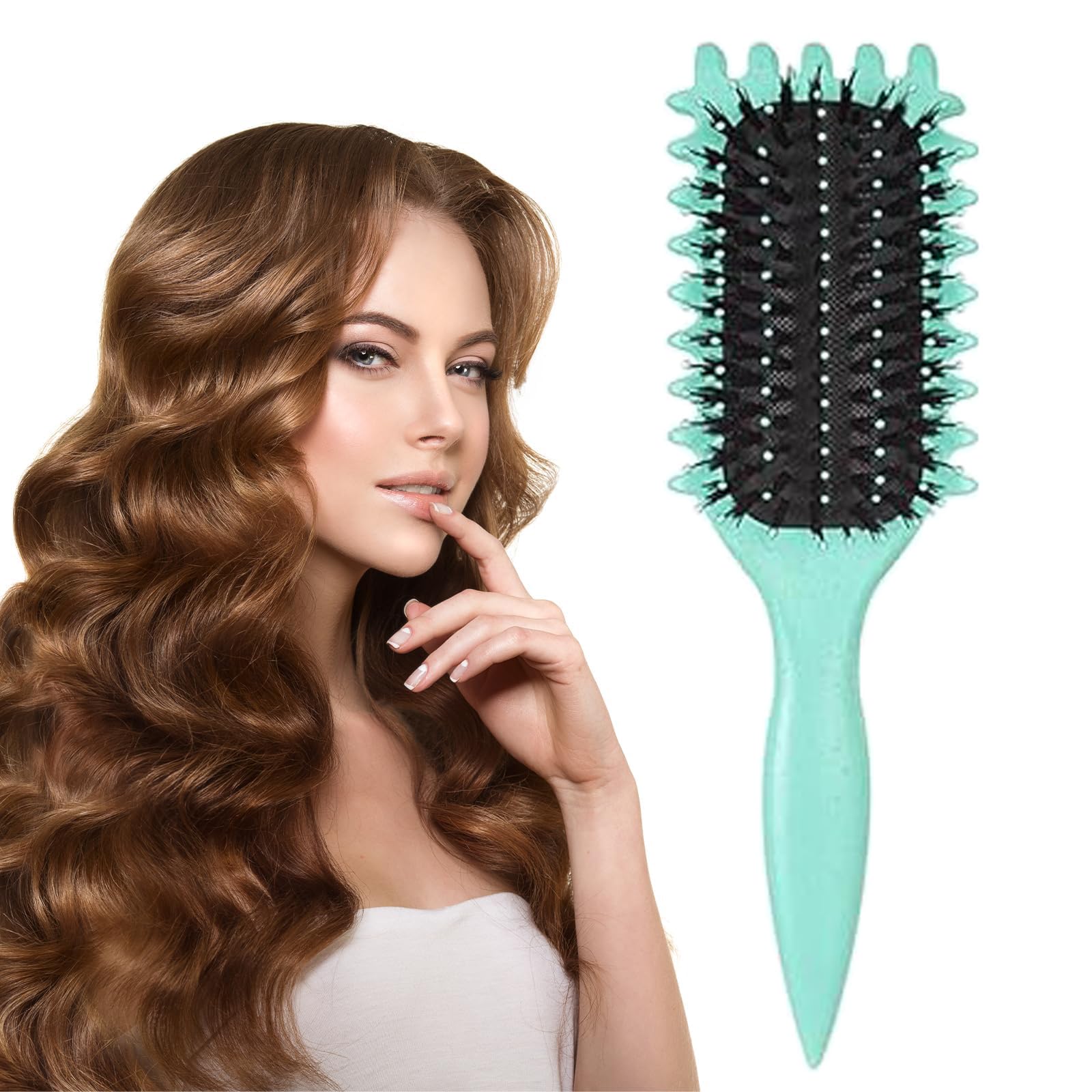 Bounce Curl Brush, Curly Defining Hair Styling Brush Shaping for Women and Men Less Reducing Pulling Detangling Shaping Curl Separation (Green)