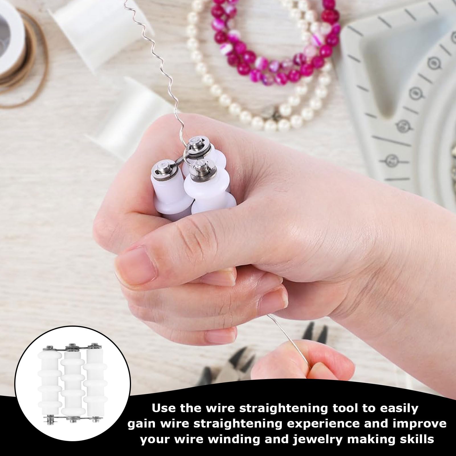 Wire Straightener,Wire Wrapping Tools,Straightening Tool,Stainless Steel for Jewelry Making,Artistic for Jewelry Making 3 Rollers, White