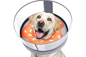 Didopet Inflatable Dog Cone with Transparent Shield, Protective Dog Donut Collar After Surgery to Stop Licking, Soft Donut Cone for Large Pets, Adjustable Recovery Collar with Buckle Visibility