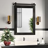 COGOOD Farmhouse Bathroom Mirrors for Over Sink - 30 x 22 Black | Rustic Barn Door Wood Framed Vanity Mirror for Entryway, Living Room, Bedroom, Dresser Wall Decor