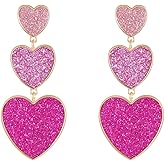 MIGUO STORE Chic Red Enamel Long Heart Stud Earrings Red Tassel Interlocking Heart Drop Dangle Earrings for Women Christmas Valentine’s Day Gift