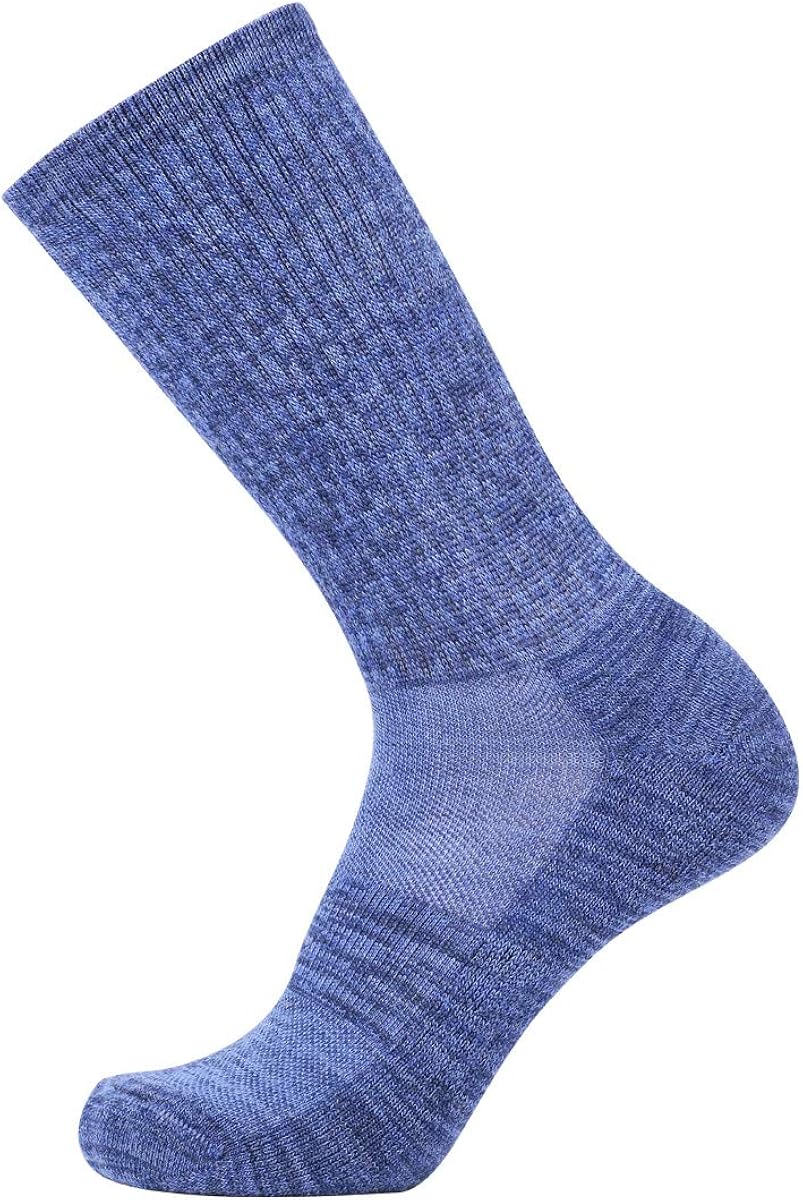 EnerWear 4 Pack Women's Merino Wool Outdoor Hiking Trail Crew Sock (US Shoe Size 4-10, Light Grey/Blue/Multi): Clothing