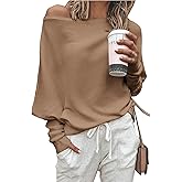 Zenlonr Women's Fall Sweaters 2026 Casual Long Batwing Sleeve Loose Off Shoulder Knit Pullovers Jumper Tops