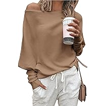 Lacozy Women's Casual Off Shoulder Long Sleeve Shirts