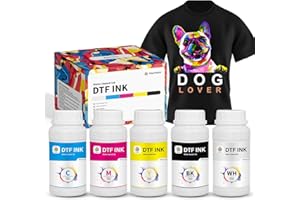Polytech DTF Ink 6x250ML, CMYKW Premium DTF Ink for DTF Transfer Film, Vibrant Color, Compatible with DTF Printer High Accuracy, High Coverage, Good Printability