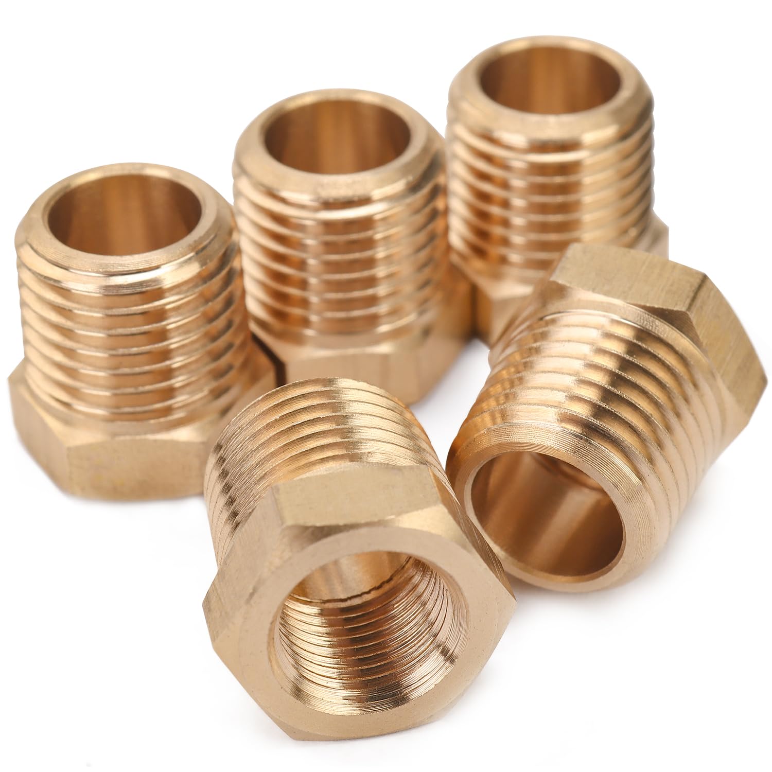 LTWFITTING Brass Hex Pipe Bushing Reducer Fittings 1/4-Inch Male BSPT x 1/8-Inch Female BSPP (Pack of 5)