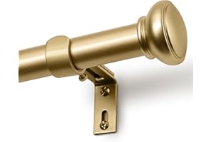 ZNONOX Gold Curtain Rods for Windows 72 to 144 Inches, 1 Inch Decorative Curtain Rod Set, Adjustable Length Heavy Duty Metal Window Curtain Rod with Brackets