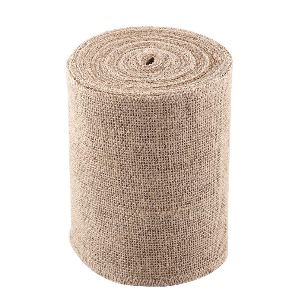 Burlap Jute Ribbon, Wide Natural Jute Burlap Fabric Craft Ribbon Roll, 10 Yards Burlap Ribbon(15cm)