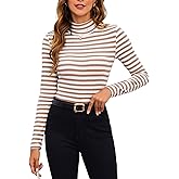 MakeMeChic Women's Turtle Necks Tops Striped Basic Long Sleeve Top Tee Shirt