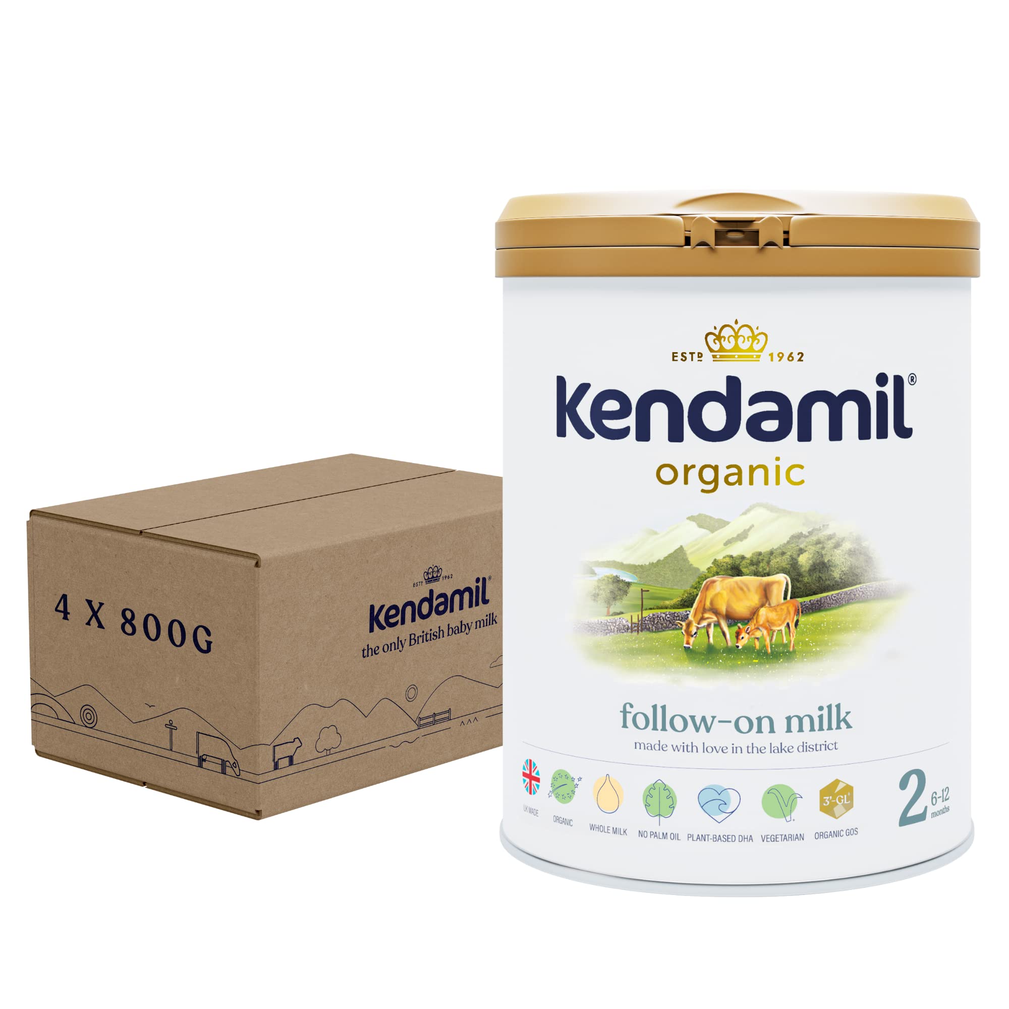 (4x800g) Kendamil Organic Follow On, Stage 2 – British Made, Organic Whole Milk Formula – with HMOs, No Palm Oil, No Fish Oil, No SOYA, No GMOs
